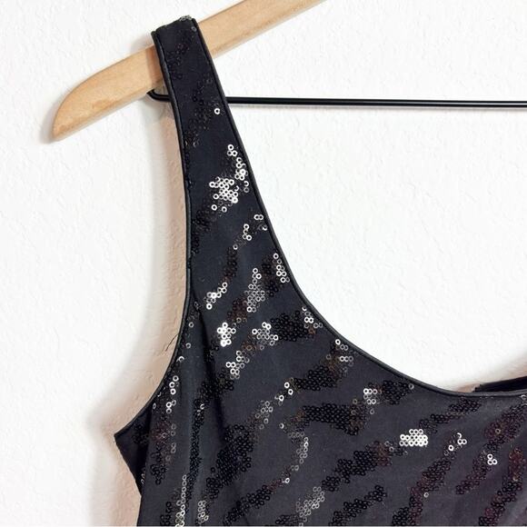 ALEX EVENINGS BLACK PARTY STRETCHY SEQUIN TANK TOP SIZE MEDIUM - Picture 2 of 6